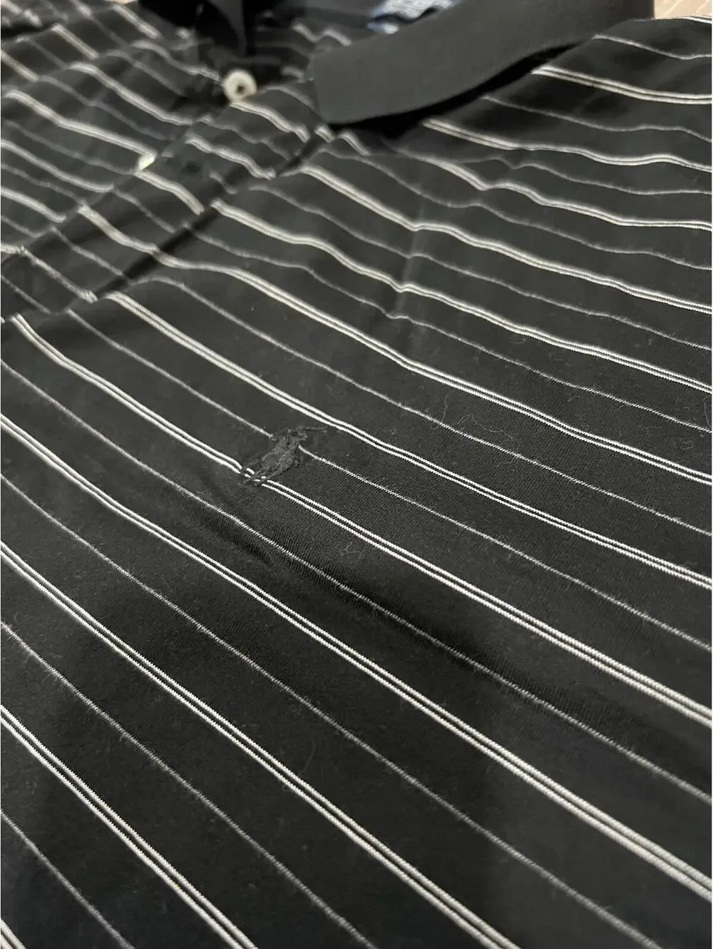 Ralph Lauren Men's Polo Shirt Black with White Pinstripes XL